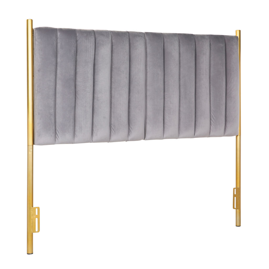 Preview image for Chloe Headboard, Gold Metal And Grey Velvet