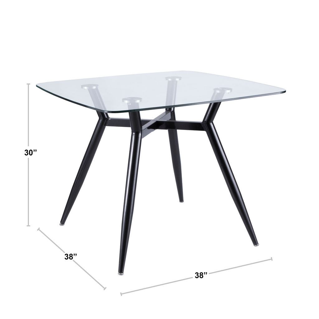 Clara Dining Table, Walnut Metal Legs And Clear Glass Top