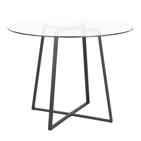 Cosmo Dining Table, Black Metal And Clear Tempered Glass Top
