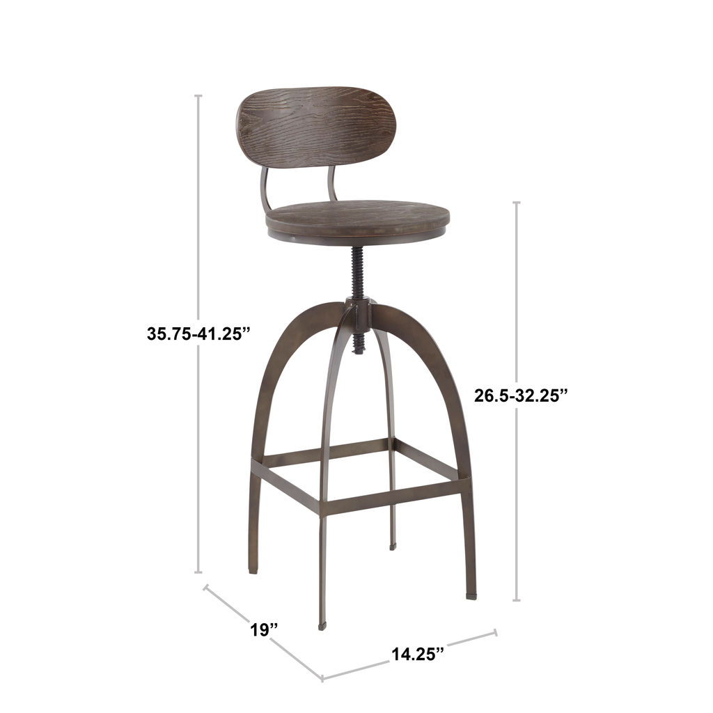 Dakota Mid-Back Barstool, Black Metal And Medium Brown Wood-Pressed Grain Bamboo