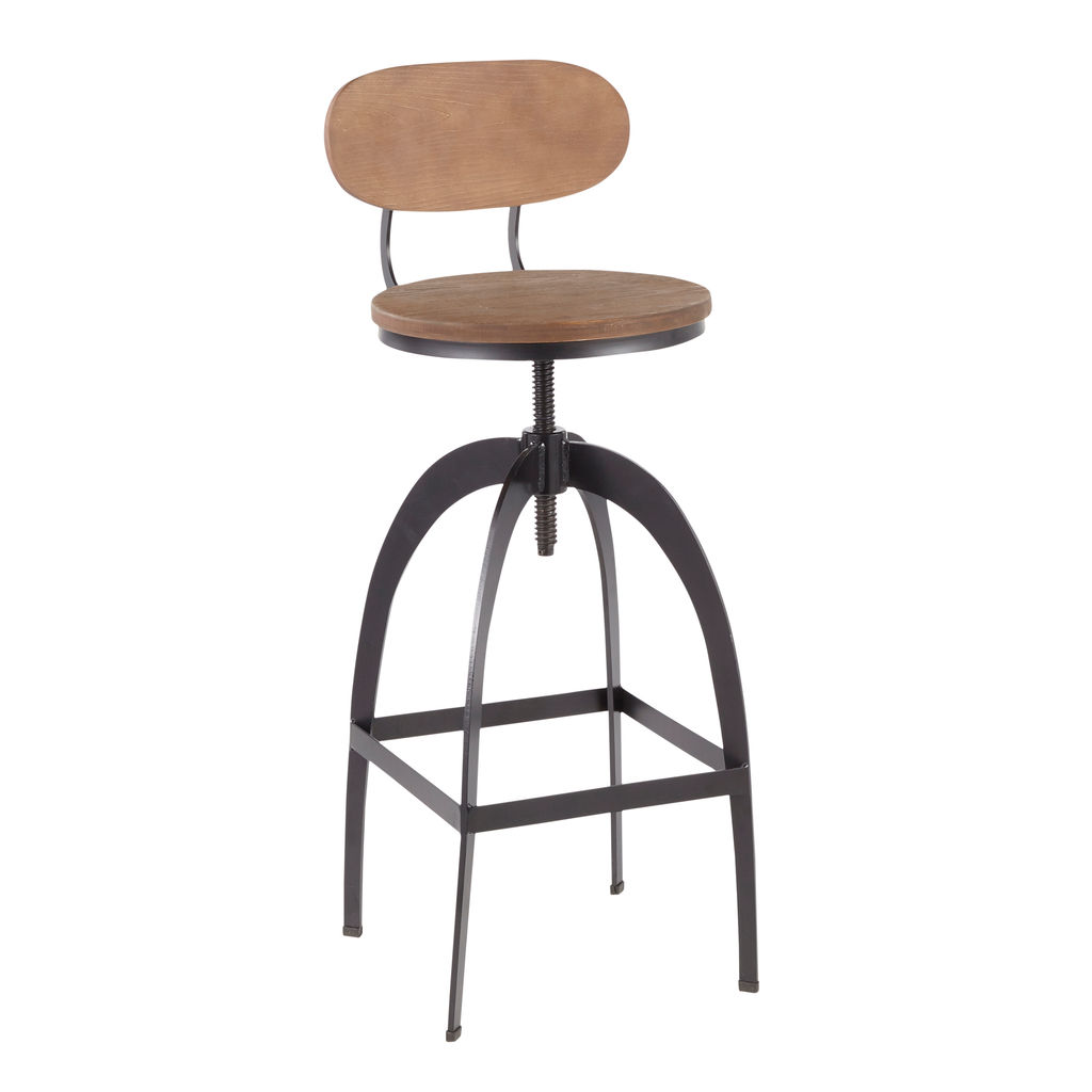 Dakota Mid-Back Barstool, Black Metal And Medium Brown Wood-Pressed Grain Bamboo