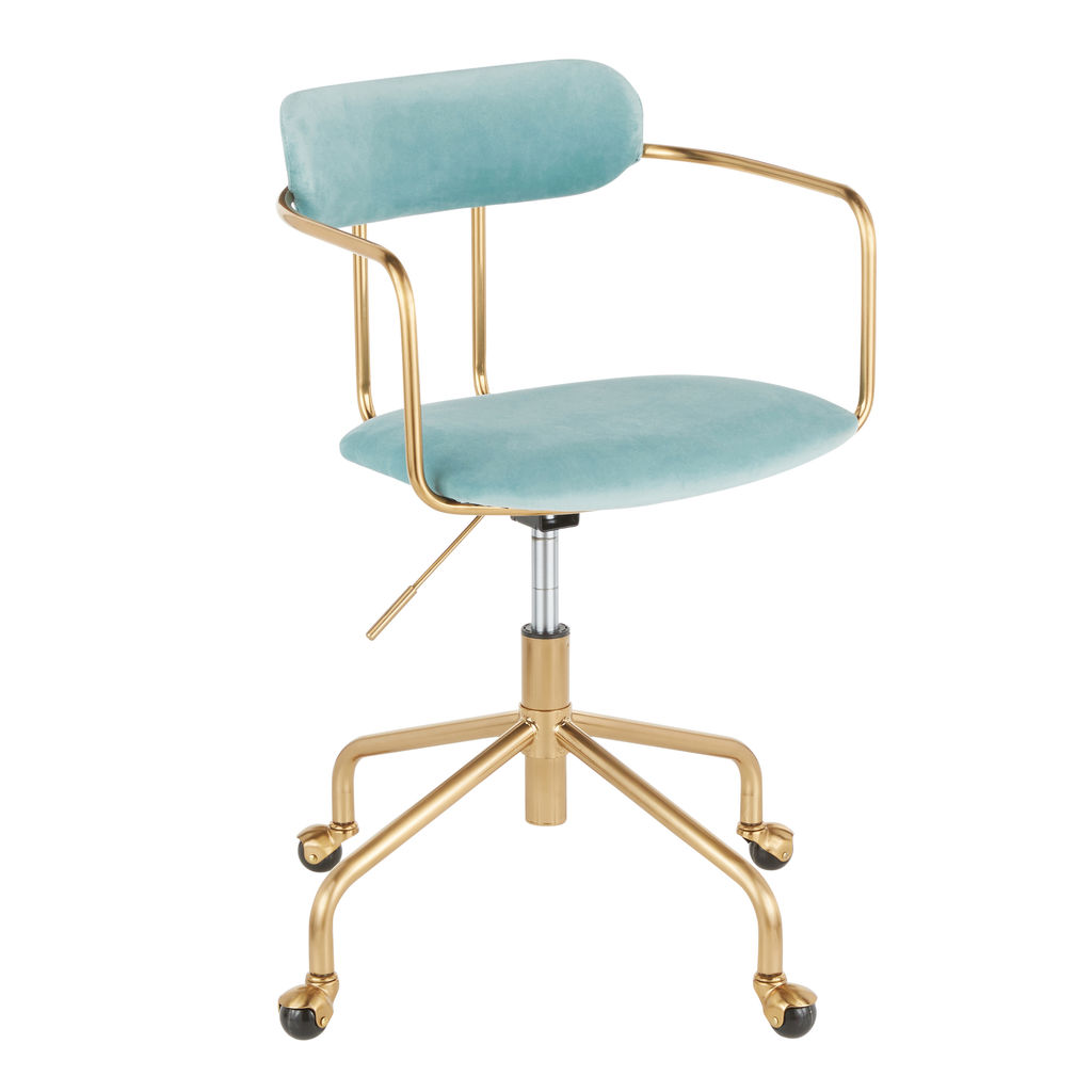 Preview image for Demi Office Chair, Gold Metal And Light Blue Velvet