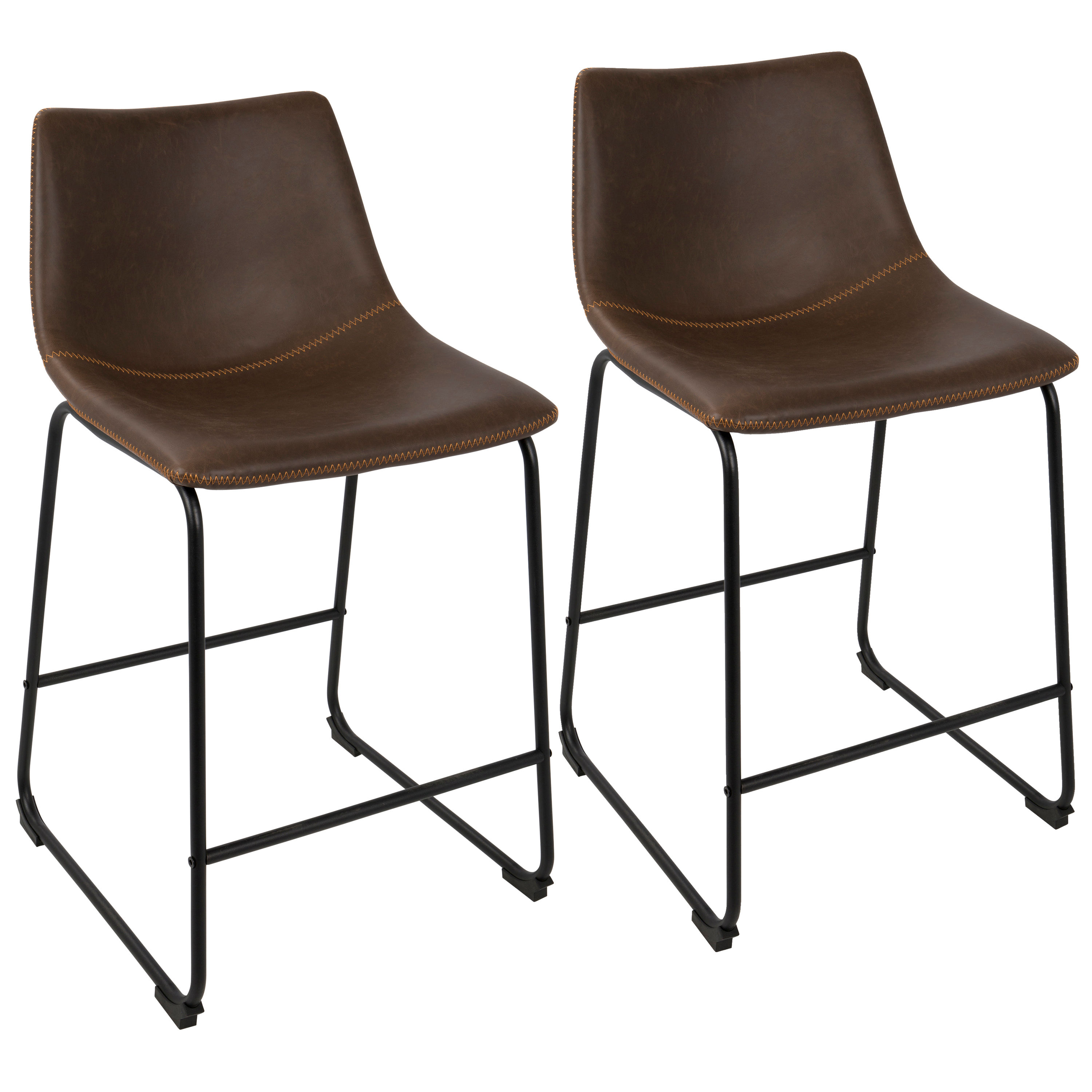 Preview image for Duke Counter Stool, Set Of 2, Black With Espresso Faux Leather And Orange Stitching