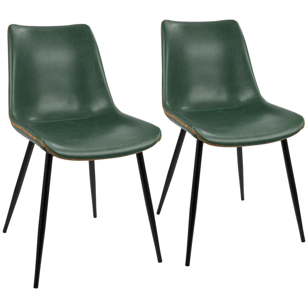 Durango Dining Chair, Set Of 2, Black With Green Vintage Faux Leather
