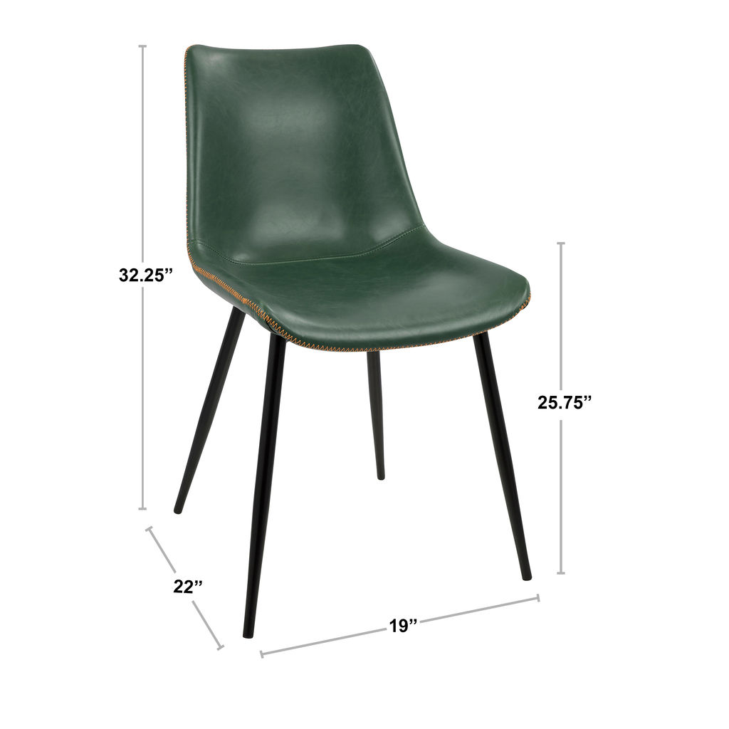 Durango Dining Chair, Set Of 2, Black With Green Vintage Faux Leather