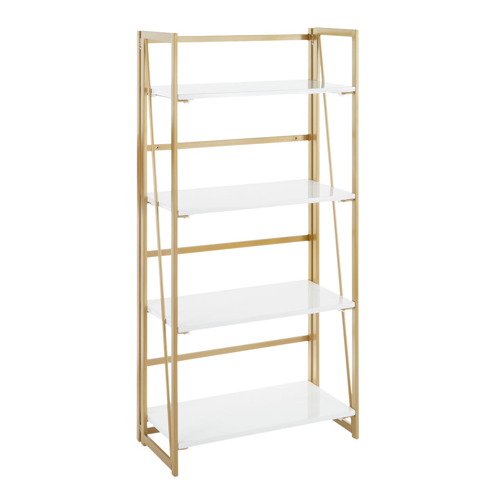 Preview image for Folia Bookcase, Gold Metal And White Wood