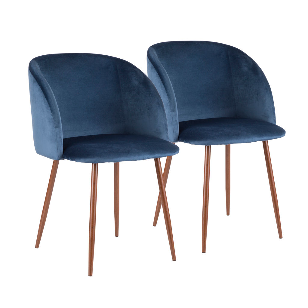Fran Dining Chair, Set Of 2, Walnut And Blue Velvet