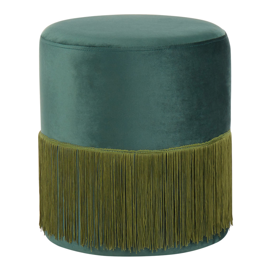 Preview image for Fringe Ottoman, Emerald Green Velvet
