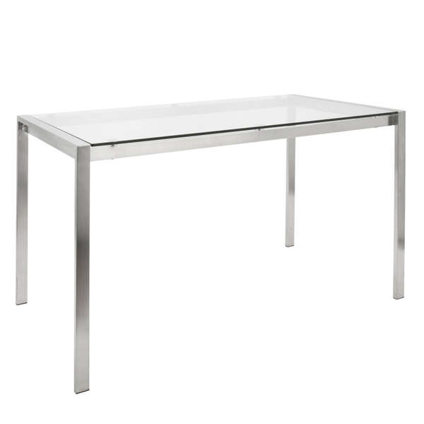 Fuji Dining Table, Stainless Steel With Clear Glass Top