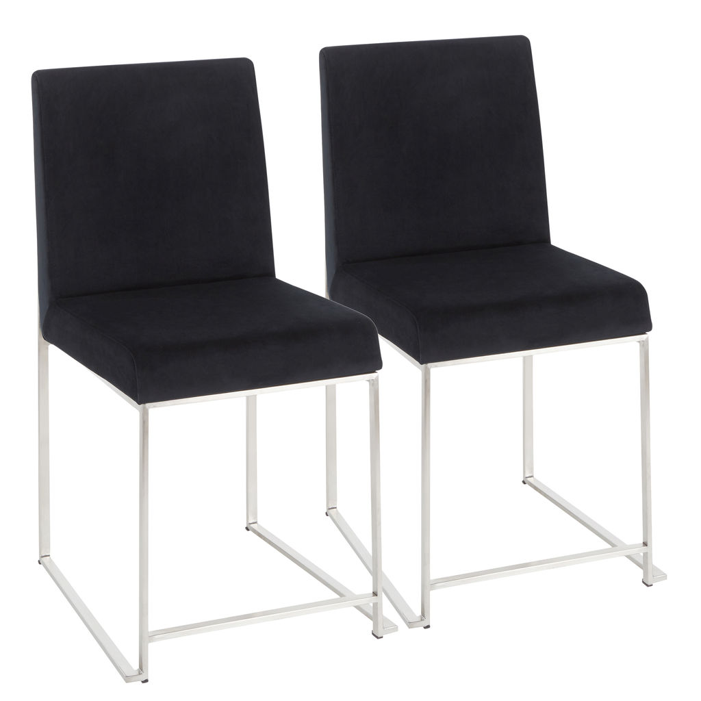 Preview image for High Back Fuji Dining Chair, Set Of 2, Stainless Steel And Black Velvet