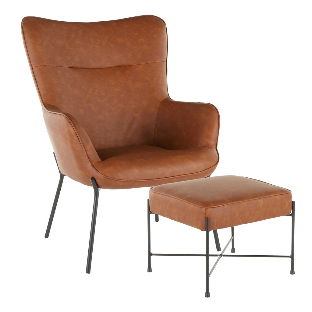 Preview image for Izzy Lounge Chair And Ottoman Set, Black Metal And Camel Faux Leather