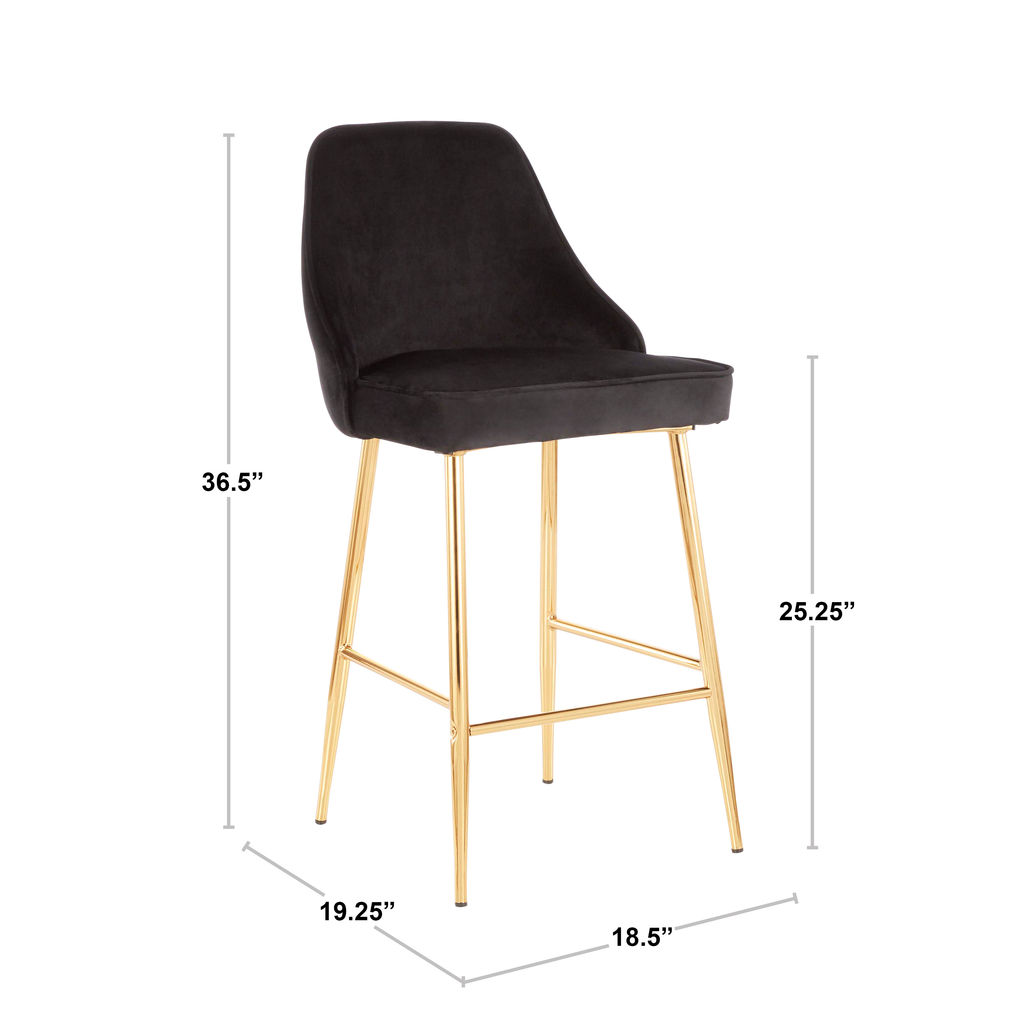 Marcel Counter Stool, Set Of 2, Chrome And Silver Velvet