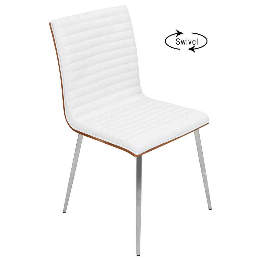 Preview image for Mason Chair With Swivel, Set Of 2, Stainless Steel, Walnut Wood, And White Faux Leather