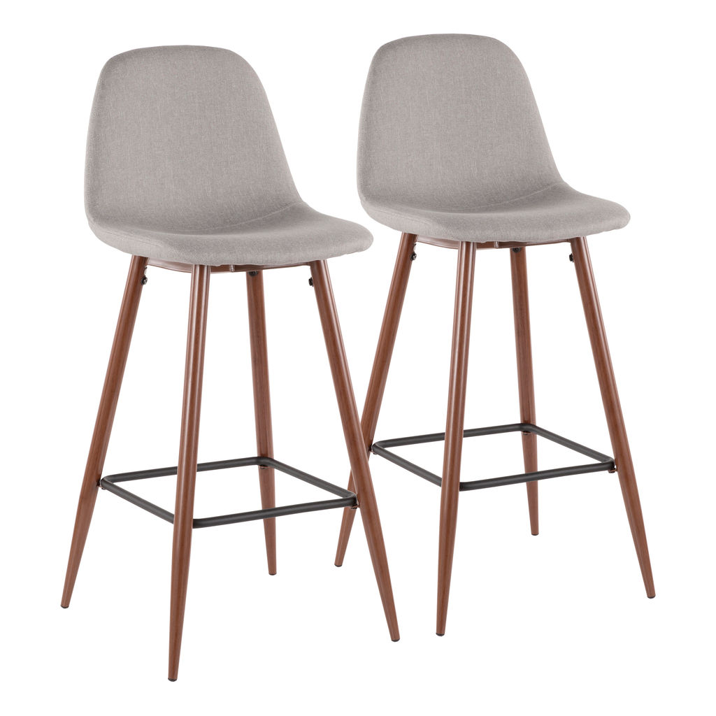 Pebble Barstool, Set Of 2, Walnut Metal And Light Grey Fabric