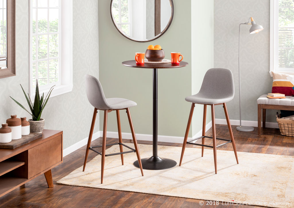 Pebble Barstool, Set Of 2, Walnut Metal And Light Grey Fabric