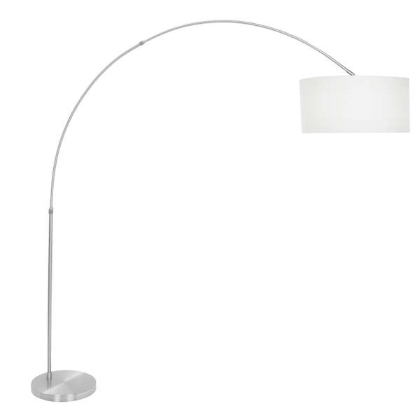 Wide Floor Lamp, Satin Nickel Base And White Shade