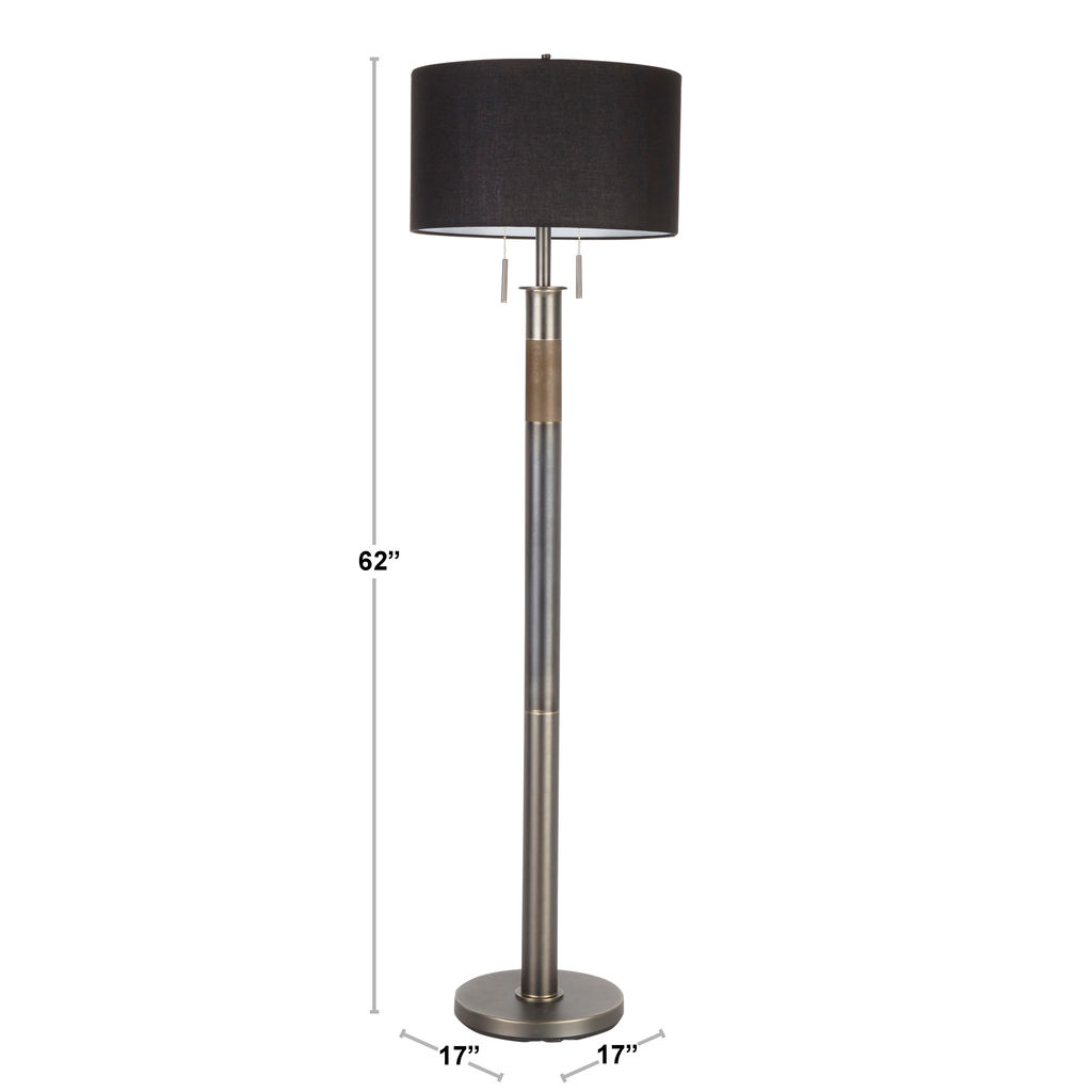 Trophy Floor Lamp, Antique Brass With Black Linen Shade