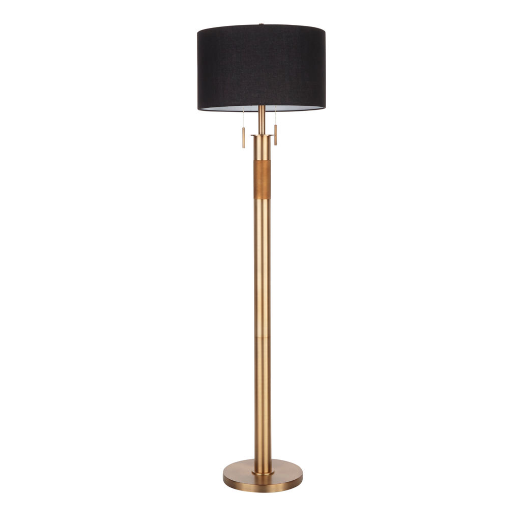Trophy Floor Lamp, Antique Brass With Black Linen Shade