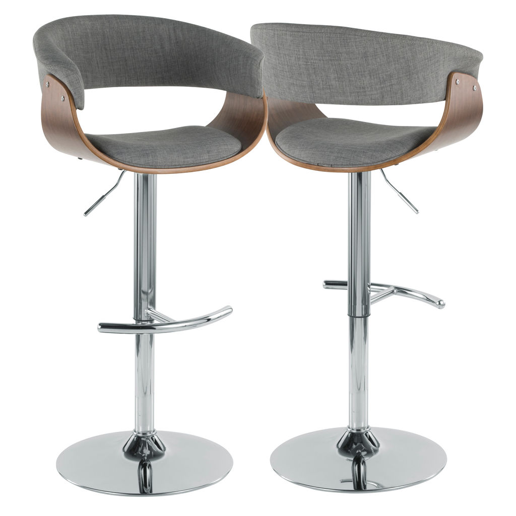 Vintage Mod Barstool, Walnut And Light Grey Fabric