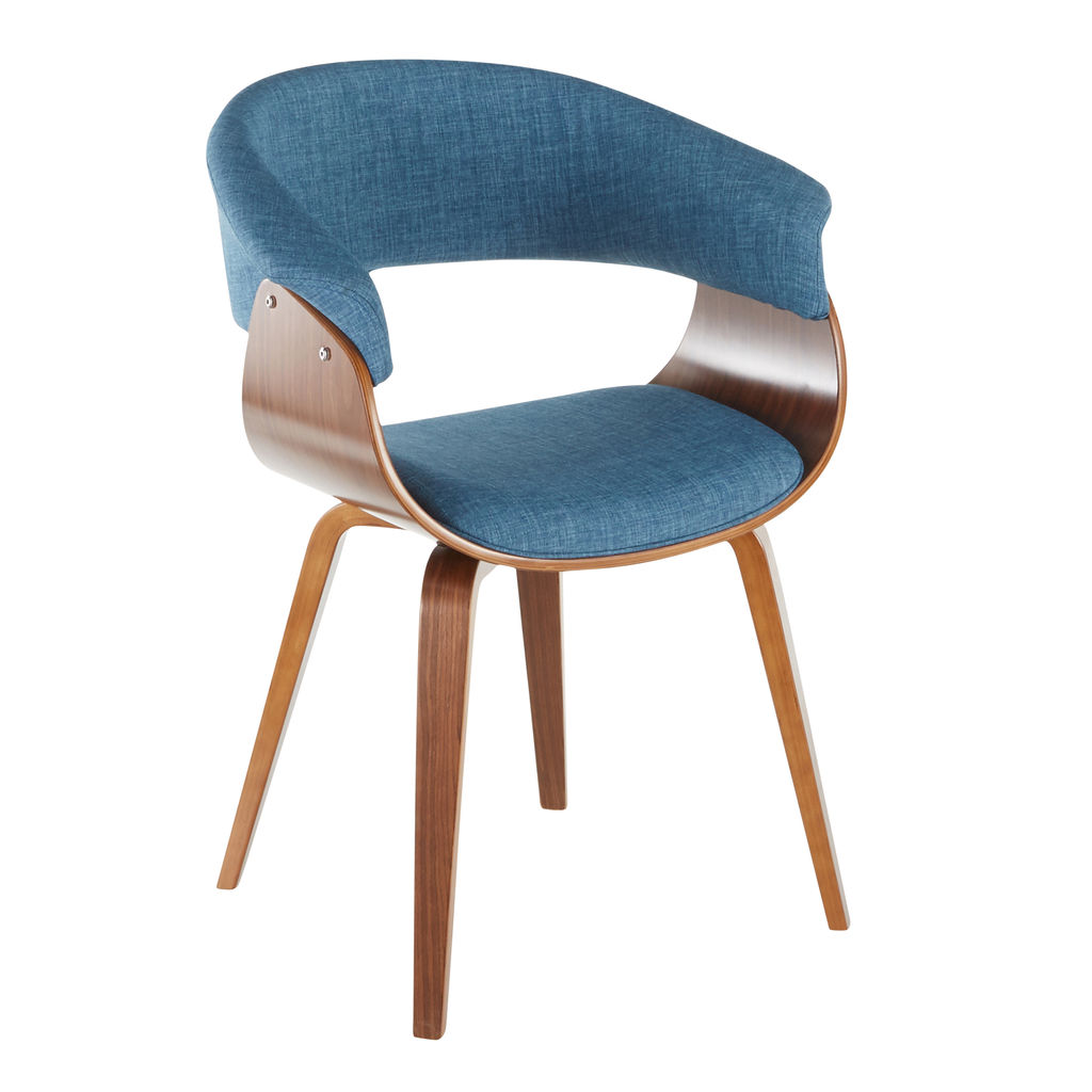Vintage Mod Chair, Walnut And Blue Fabric