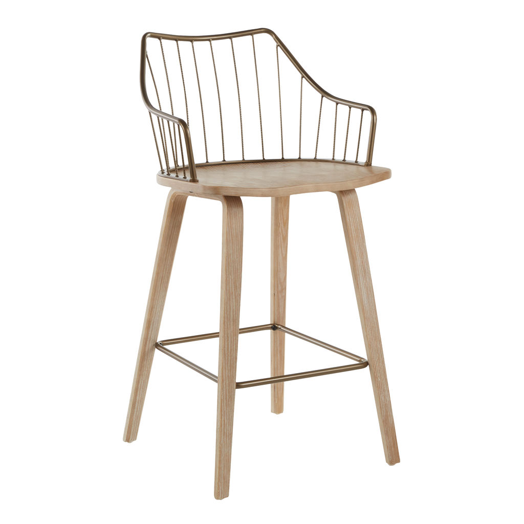 Preview image for Winston Counter Stool, White Washed Wood And Antique Copper Metal