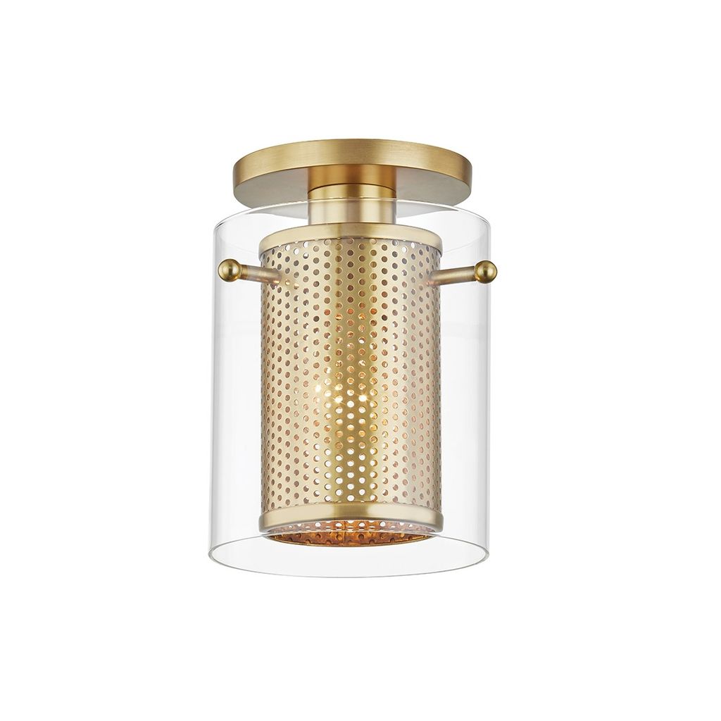 Preview image for 1 Light Flush Mount, Aged Brass, 5.5" X 8"