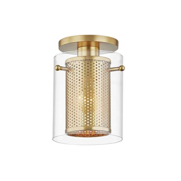 1 Light Flush Mount, Aged Brass, 5.5" X 8"