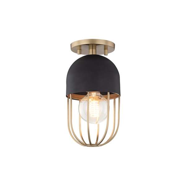 1 Light Flush Mount, Aged Brass Dusk Black, 10.5"