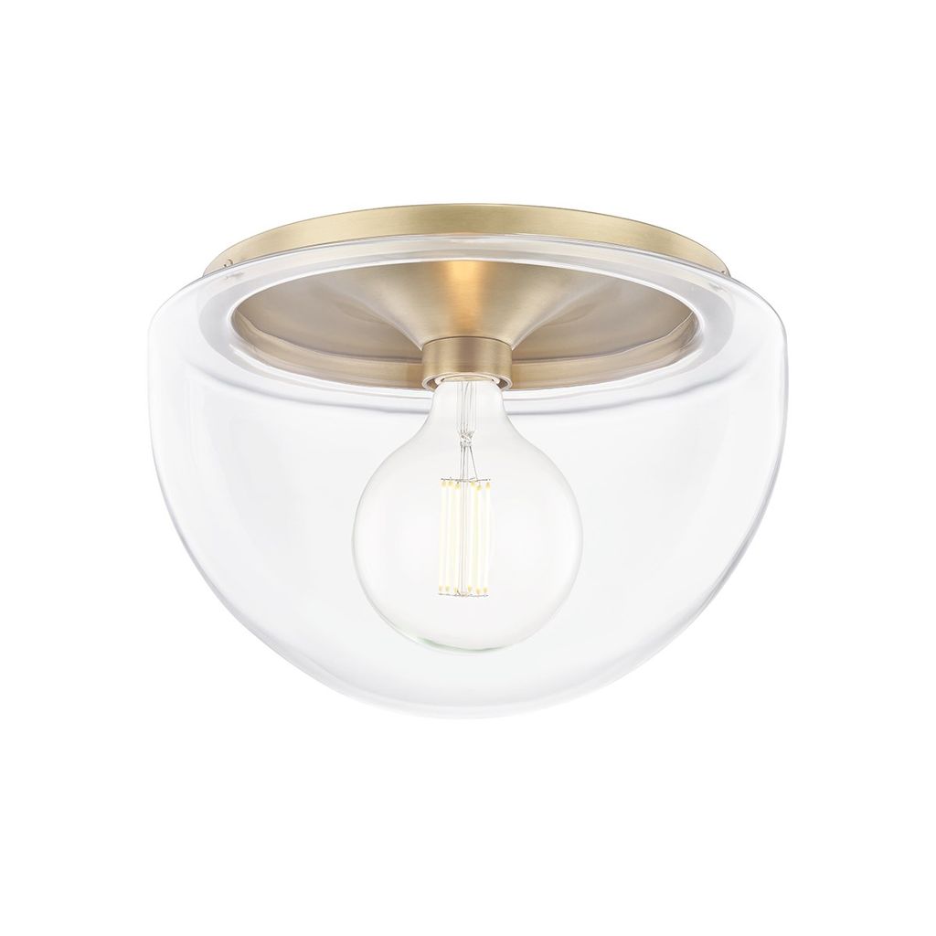 Preview image for 1 Light Large Flush Mount, Aged Brass And Clear, 9.5"