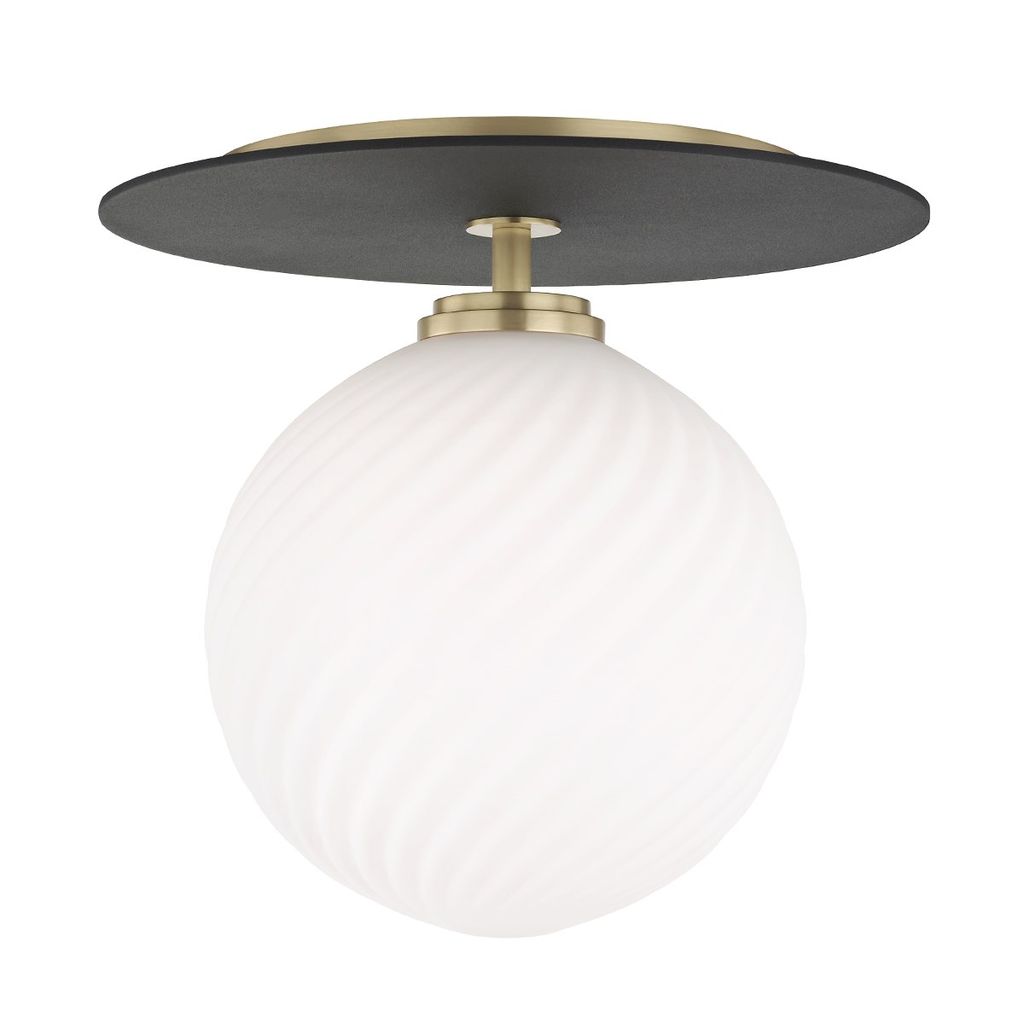 Preview image for 1 Light Large Flush Mount, Aged Brass, Black, And White, 9.5"