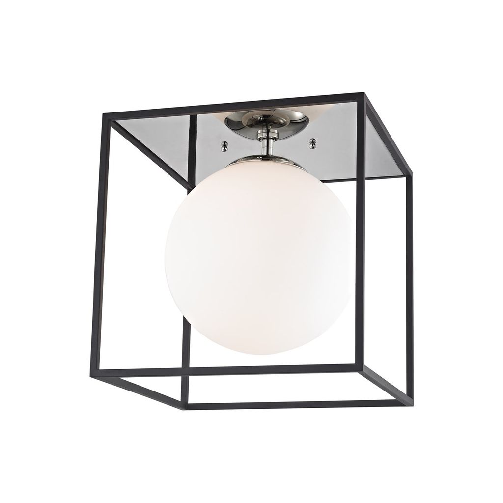 Preview image for 1 Light Large Flush Mount, Polished Nickel/Black, 14"