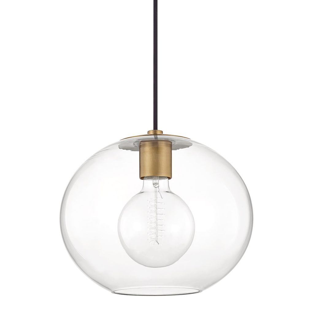 1 Light Large Pendant, Aged Brass, 10.5"