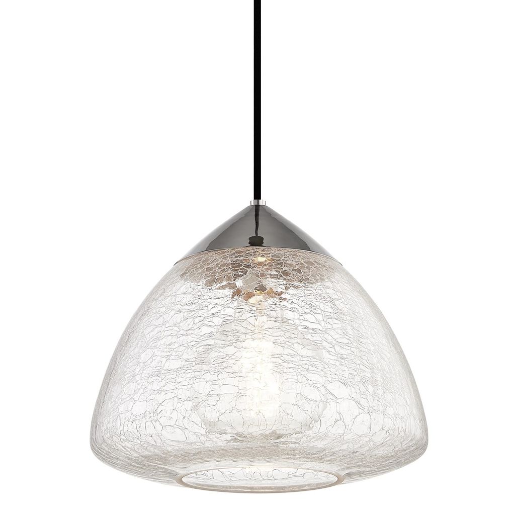 Preview image for 1 Light Large Pendant, Polished Nickel And Crackle Clear, 10.5"