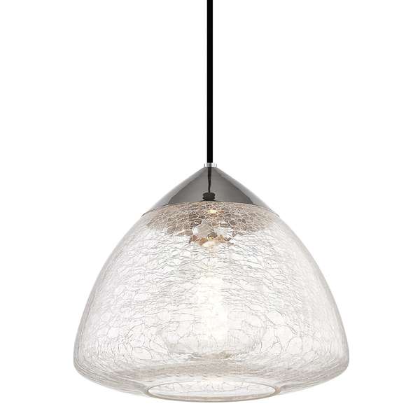 1 Light Large Pendant, Polished Nickel And Crackle Clear, 10.5"