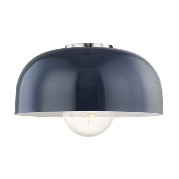 Nellie 1 Light Large Semi Flush, Polished Nickel And Navy, 8.5"