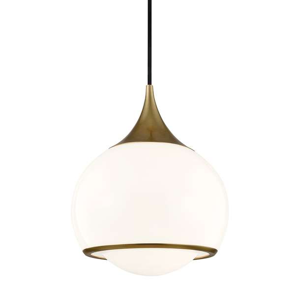 1 Light Medium Pendant, Aged Brass, 11.5"