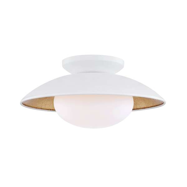 Diane 1 Light Medium Semi Flush, White/Gold Leaf, 6.75"