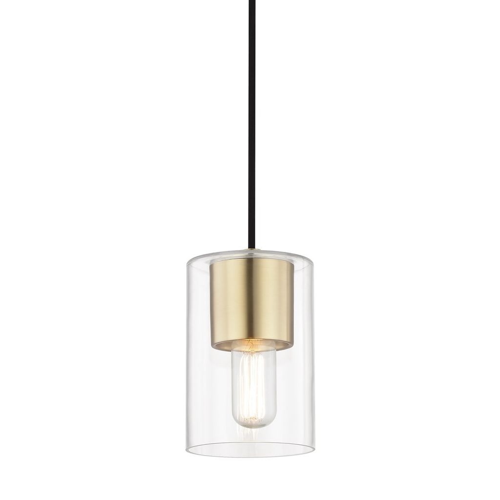 Preview image for 1 Light Pendant, Aged Brass And Clear, 8"