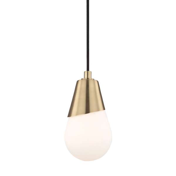 1 Light Pendant, Aged Brass And White, 9.5"