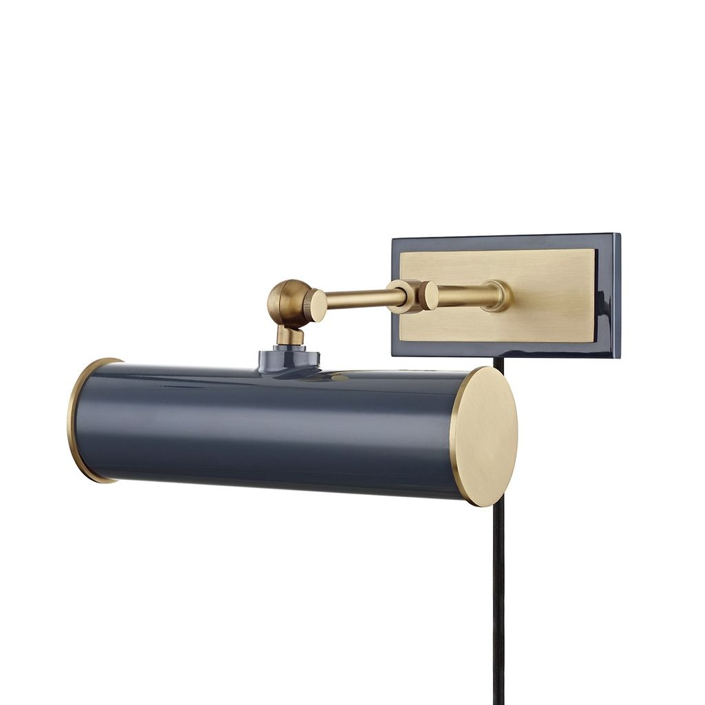 Preview image for 1 Light Picture Light With Plug, Aged Brass And Navy, 4.75"