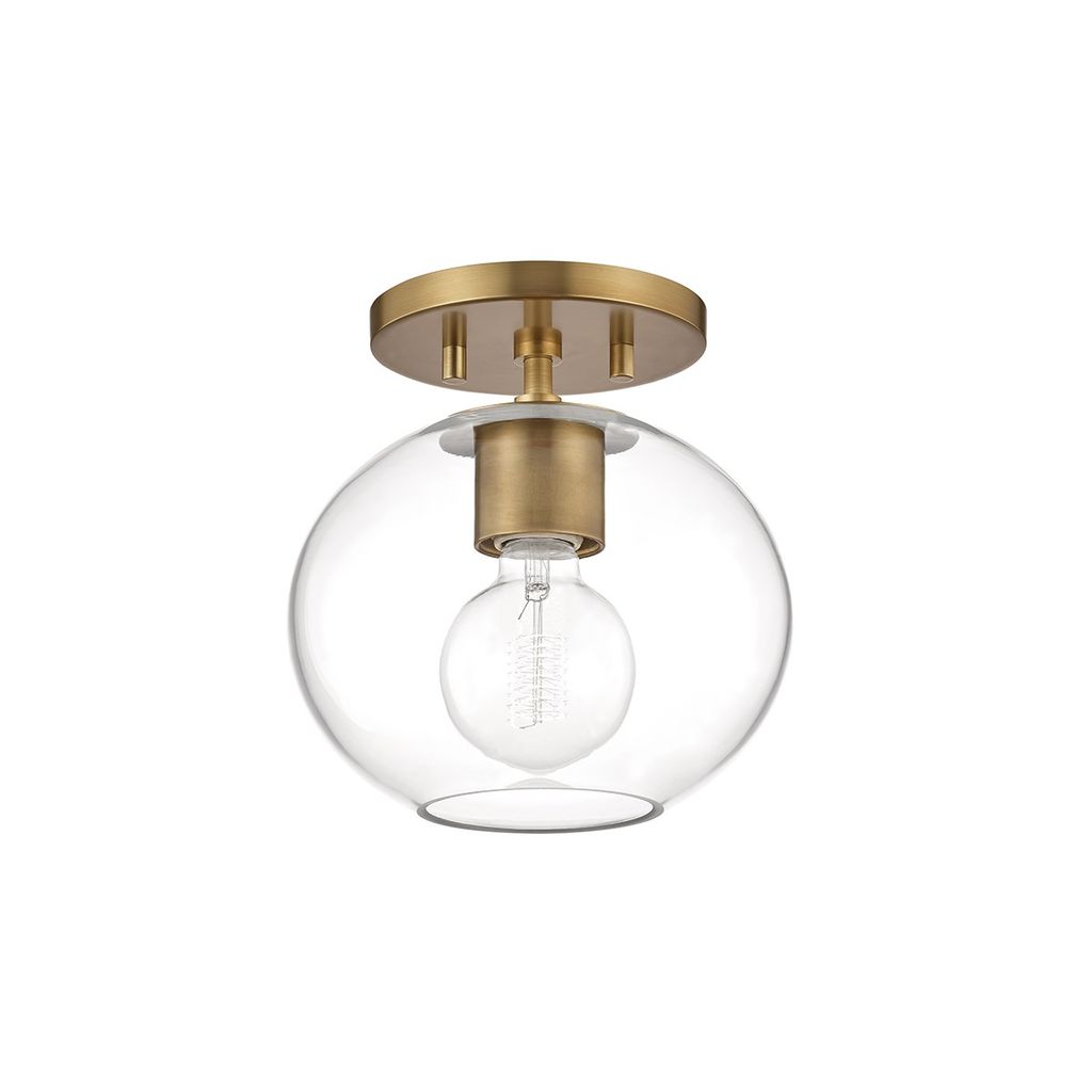Preview image for 1 Light Semi Flush, Aged Brass And Clear, 8.25" X 8.5"