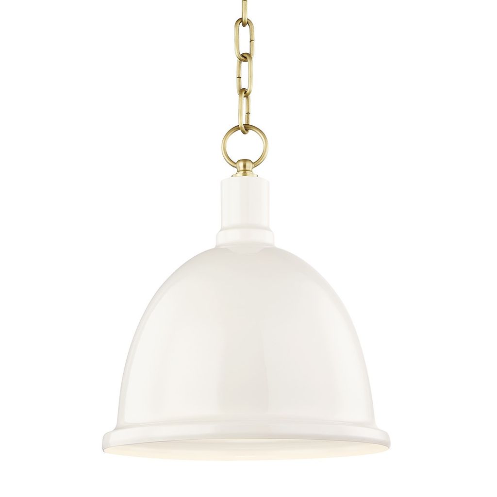 1 Light Small Pendant, Aged Brass And Cream, 12.5"