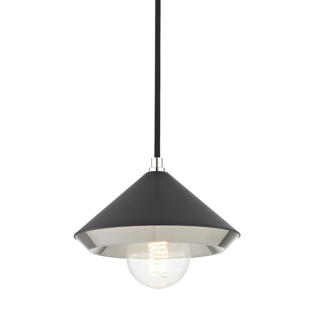 Preview image for 1 Light Small Pendant, Polished Nickel/Black, 7"