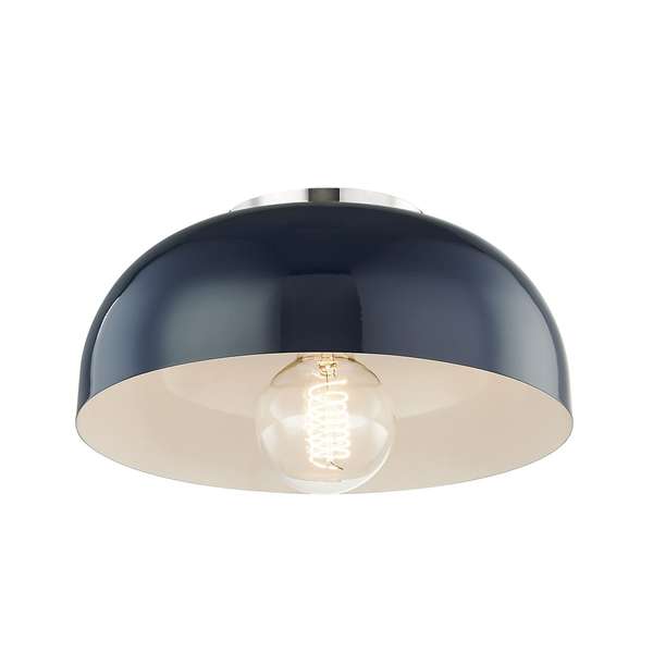 Nancy 1 Light Small Semi Flush, Polished Nickel And Navy, 7"