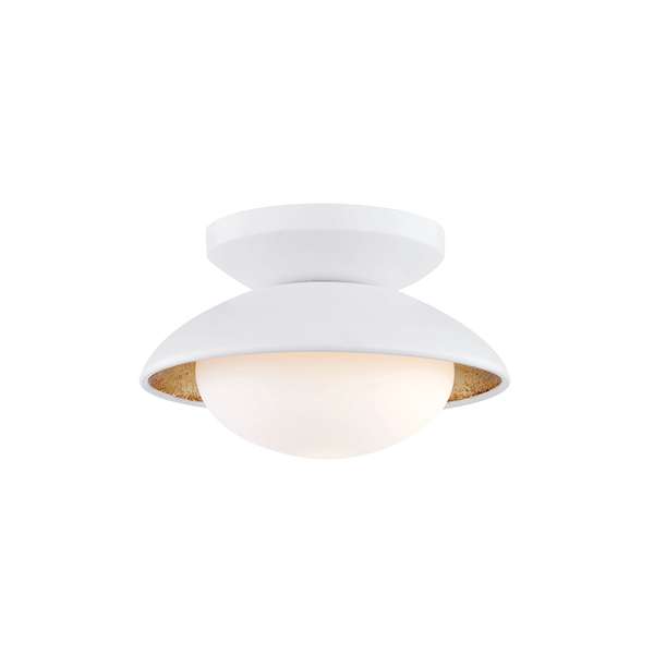 1 Light Small Semi Flush, White/Gold Leaf, 4"
