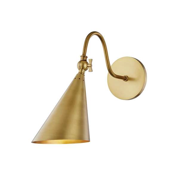 1 Light Wall Sconce, Aged Brass, 12"