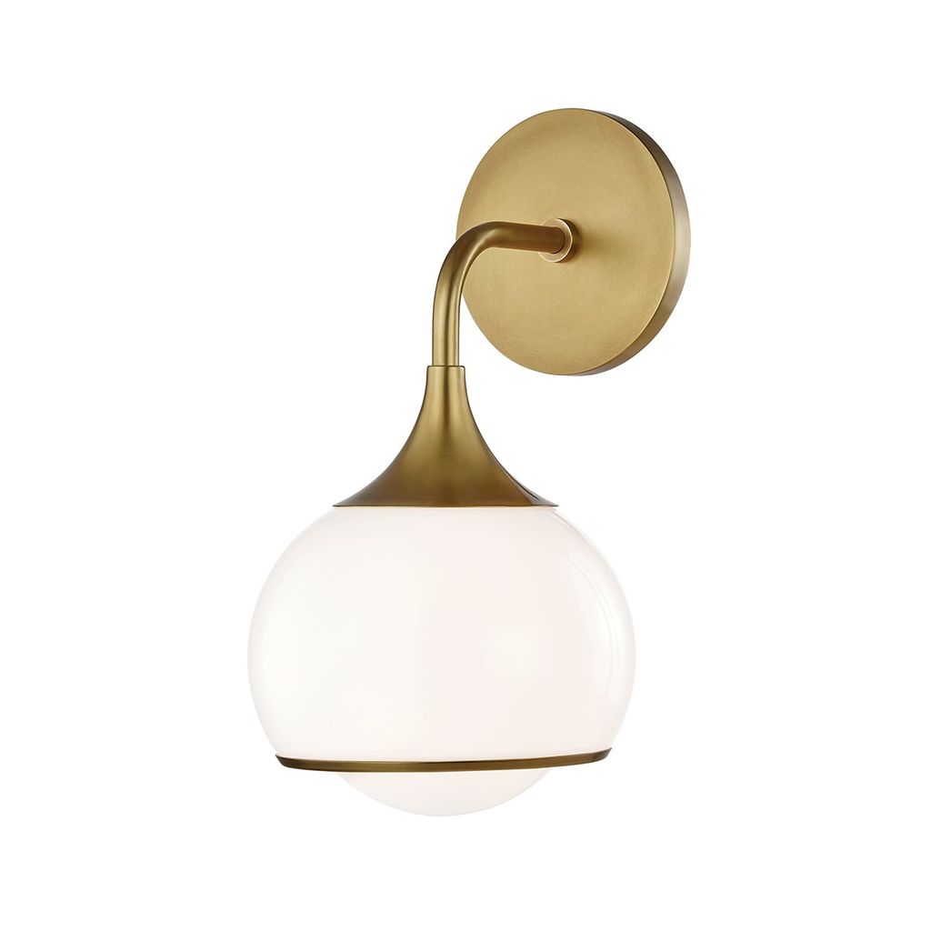 Preview image for 1 Light Wall Sconce, Aged Brass And Opal, 12.25"
