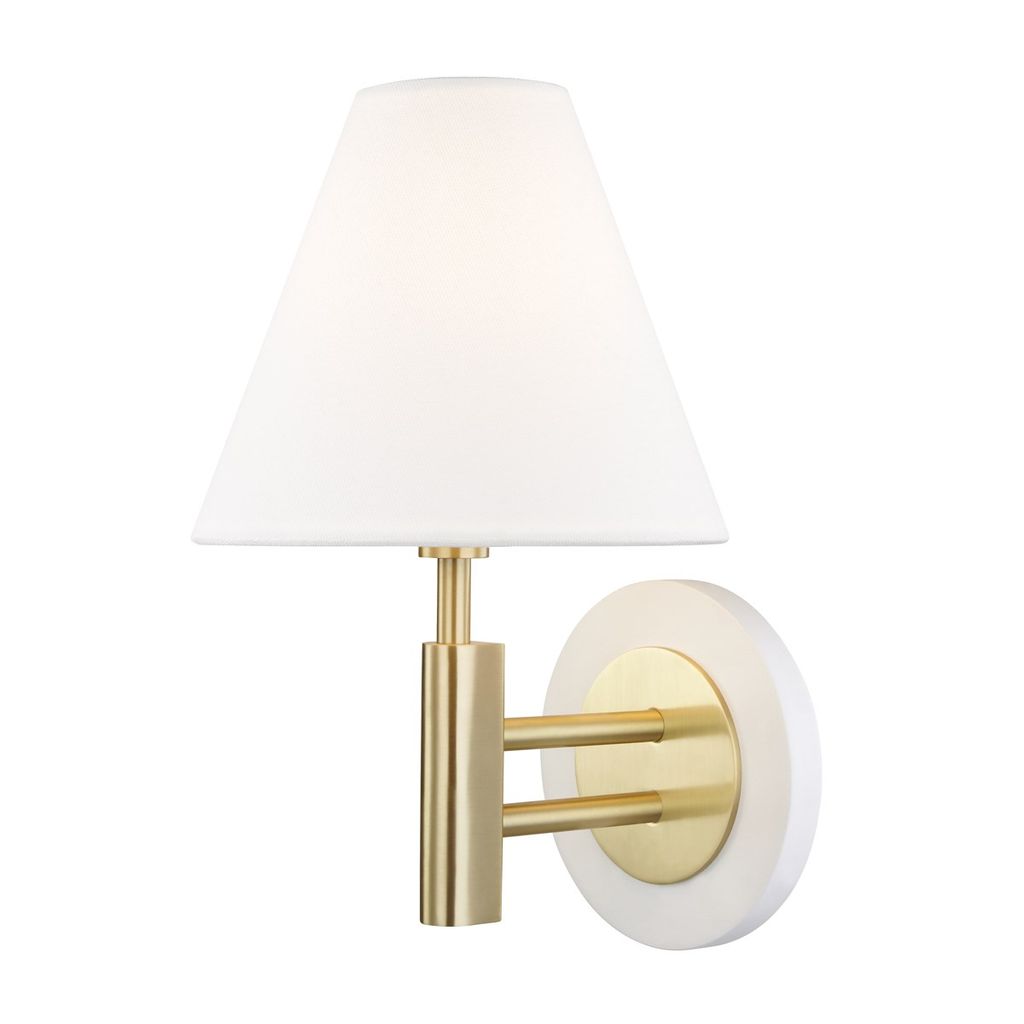 1 Light Wall Sconce, Aged Brass And White, 12"