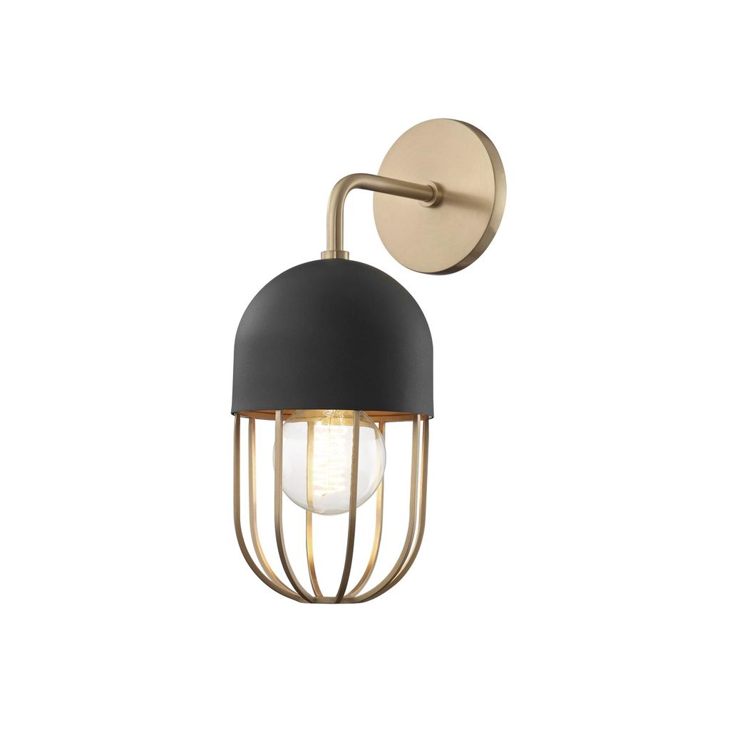 1 Light Wall Sconce, Aged Brass Dusk Black, 13.5"