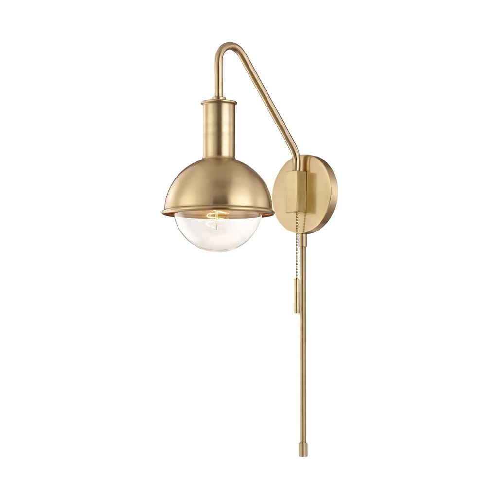 1 Light Wall Sconce With Plug, Aged Brass, 24"